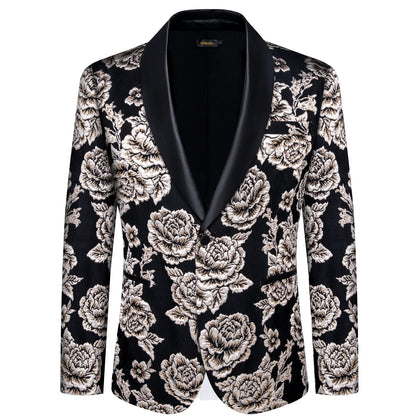 Men's Black Paisley Suits Blazer Jacket Fashion Business Banquet Wedding Party Dress Floral Red Suit Coat Men Clothing