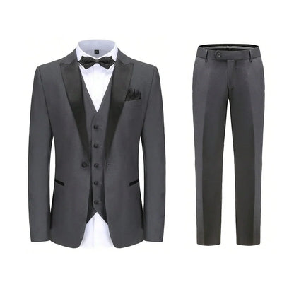 Men Suit 3 Pieces Beige With Black Lapel Single Button For Wedding Business Banquet Party Work Office Jacket Vest Pnats