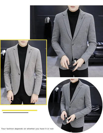 Blazer: An Outdoor Fashion Business Gentleman Pure Color Wedding Host Slim-fit Casual Korean-style Versatile Men Fleece Blazer