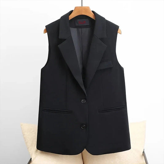 Women Spring Autumn New Korean Sleeveless Suit Vest Jacket Female Autumn Mid Length Version Slim Shoulder Vest Blazer Coat