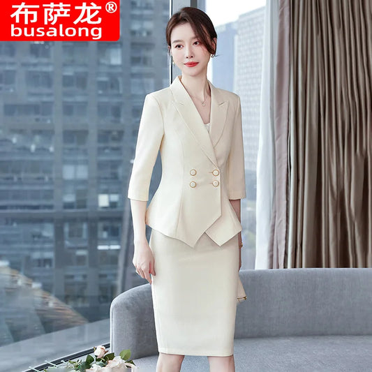 2801 Light Luxury Short-Sleeved Suit Skirt Women's Summer Thin Elegant Goddess Fan High-End Beauty Salon Reception Work Clothes