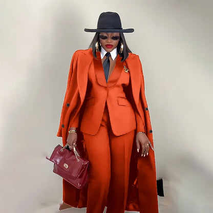 Modern Women's Suit New 3 Piece Pants Sets Blazer+Trousers+Overcoat Office Commute Elegant Style Banquet Dinner Formal Wear