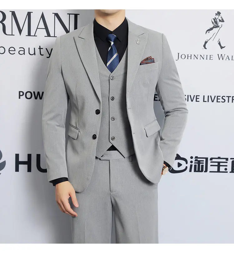 High-quality men's fashionable, stylish and casual new men's formal evening dress three-piece set casual suit