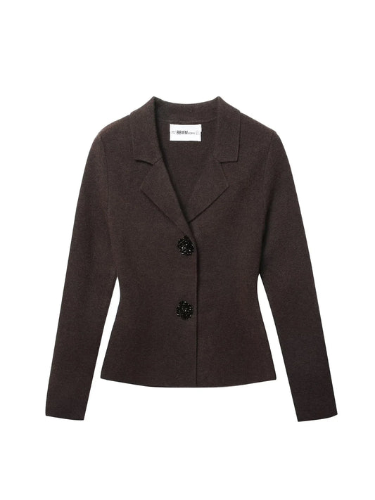 Women's Brown Blazer Jacket 2000s Vintage Long Sleeve Single Breasted Office Ladies V-Neck Suit Coat Outerwear Spring Autum 2025