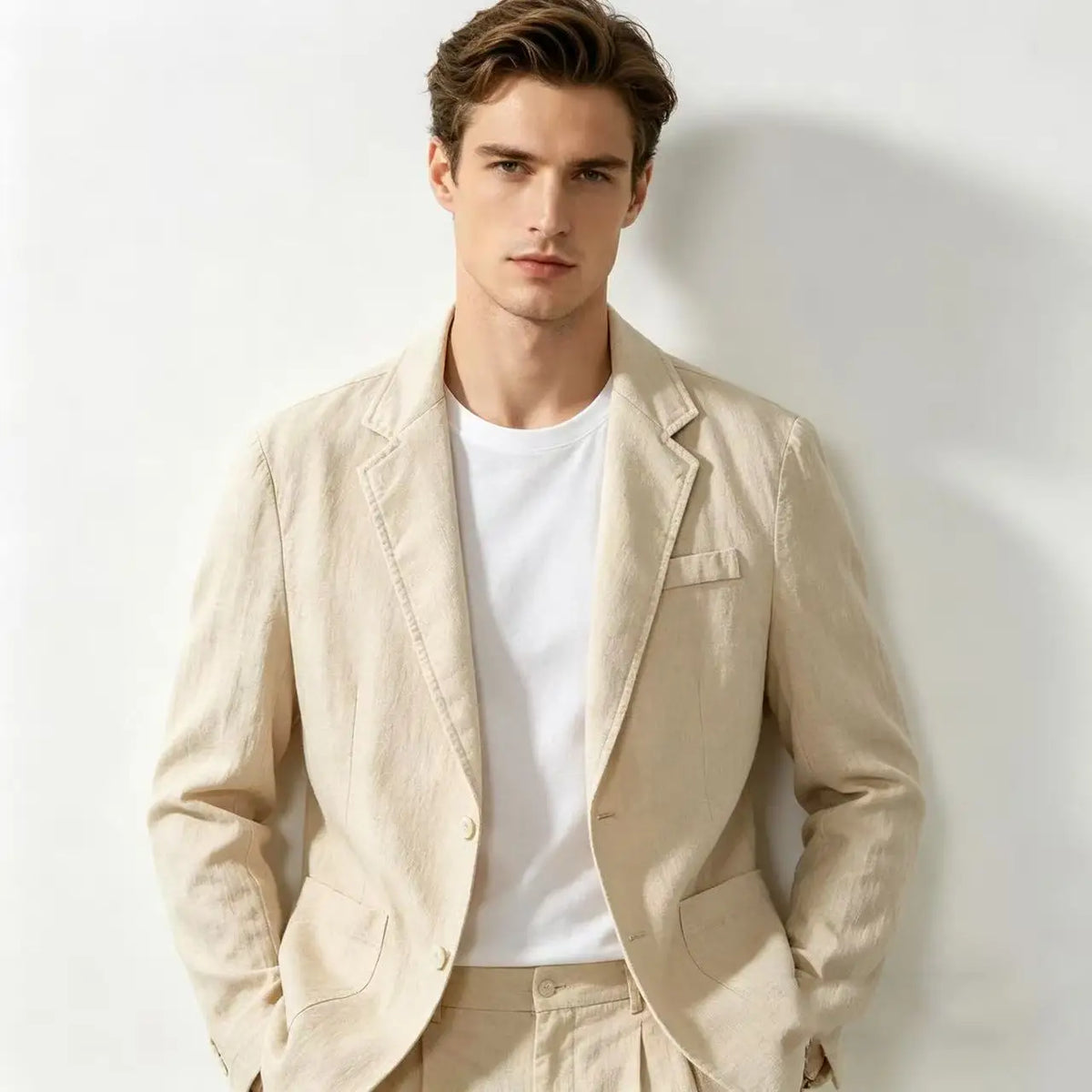 Cotton 100% Blazer for Men, Fashionable for Outdoor Travel, Wedding Hosting, Slim-fit for Casual Wear, Korean Style Blazer