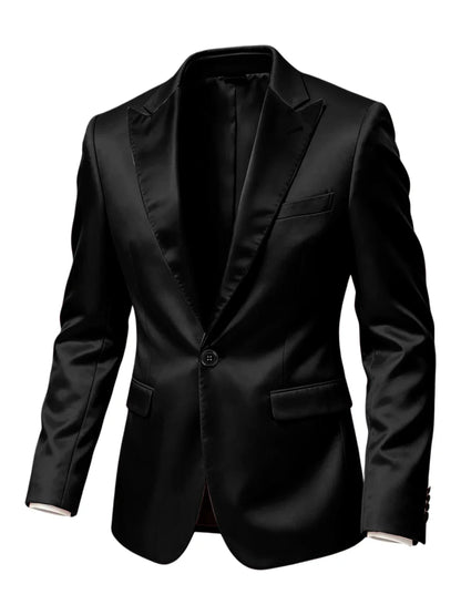 Men'sn Satin Tuxedo Blazer Black Peak Lapel One Button Slim Fit Suit Jacket Formal Business Casual Suit For Wedding Party Prom