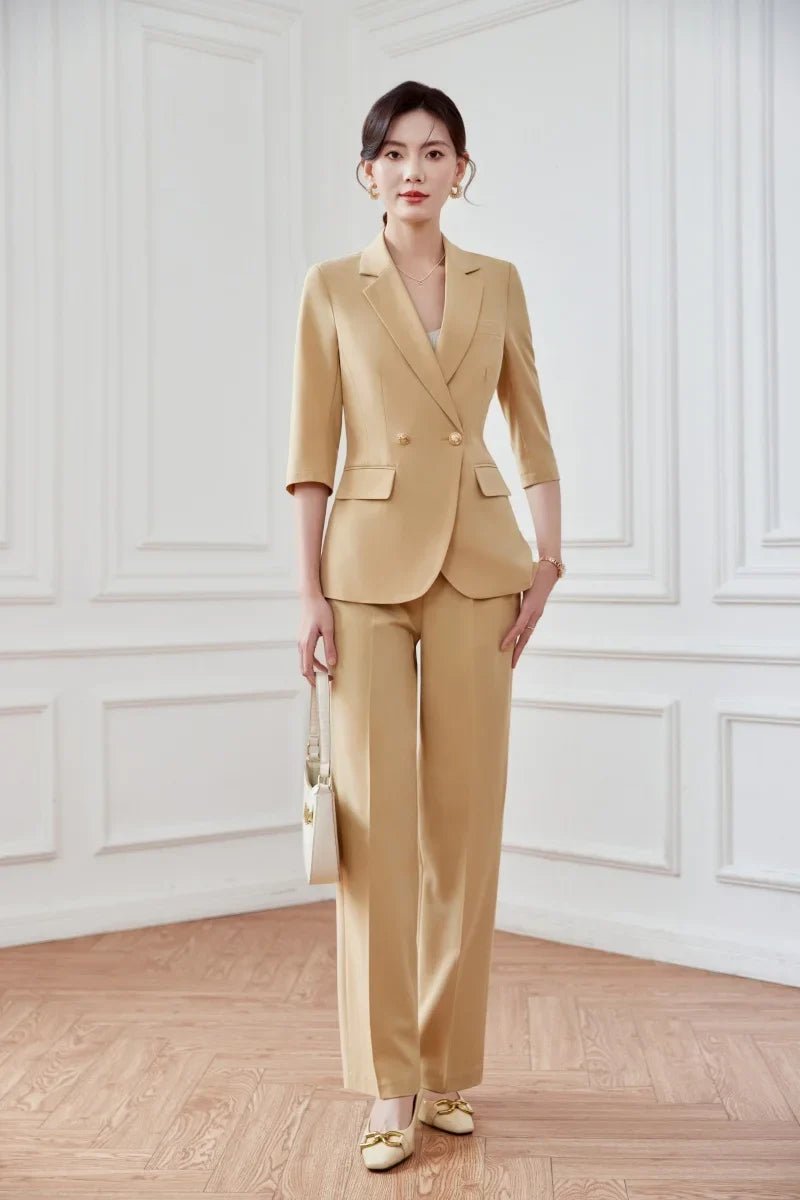 Mid-sleeved fashionable business women's clothing, high-quality two-piece suit jacket + pants, new spring 2026