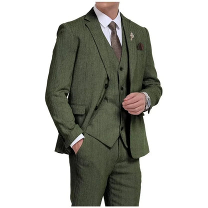 Men 3 Pieces Warm Herringbone Suit Formal Business Tweed Groom Tuxedo for Men Business/Wedding Men's Suit Jacket Vest Pants Set