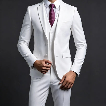 Costume de mariage décontracté (Blazer + Gilet + Pantalon) pour homme - Style britannique, élégant, uni, pour affaires, banquet, cérémonie