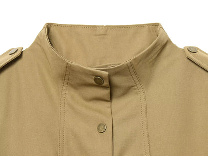 Fashion Women Slim Safari Blazer Jacket 2026 Stand Collar Long Sleeve Pocket Vintage Trench Coat Female Elegant Street Blazer