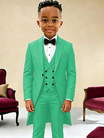 New Boys Long Jacket Vest Pants 3 Pieces Suits Piano Performance Wear Classy Peak Lapel Kid Slim Fit Suit Set For Wedding