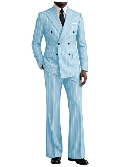 Men's 2 Piece Suit Pinstripe Double Breasted Peak Lapel Slim Fit Flared Pants Wedding Prom Business Formal Parties Chic Outfit