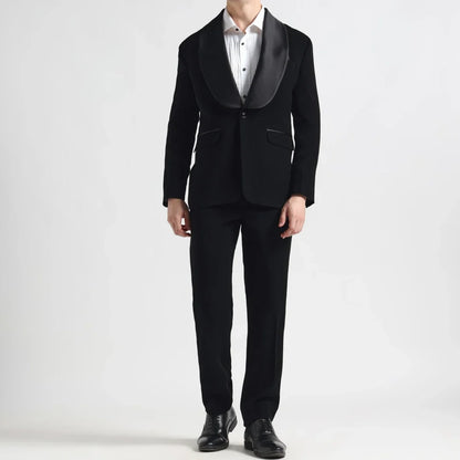 Men Suit 2 Pieces Black With Bright Lapel Single Button For Wedding Business Banquet Party Office Daily Work Jacket And Pants