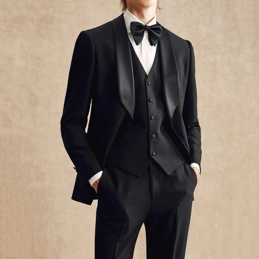Men Suit Black 3 Pieces Single Breasted With Lapel For Wedding Groom Banquet Party Prom Business Work Office Jacket Vest Pants