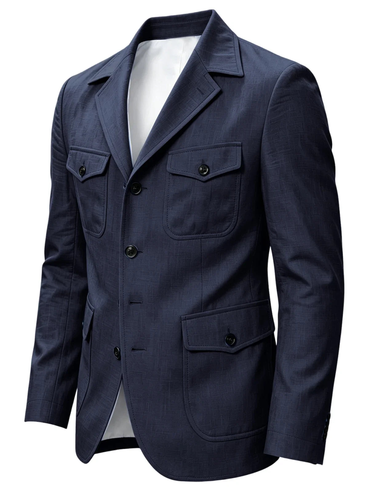 Men's Linen Safari Blazer Four Flap Pockets Slim Soft Jacket Casual Business Coat For Street Outdoor Vacation Party Daily Travel