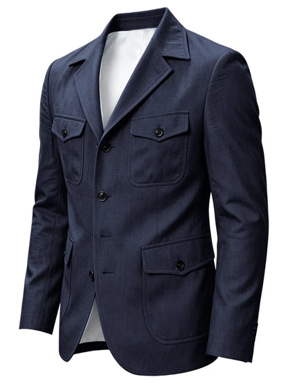 Men's Linen Safari Blazer Four Flap Pockets Slim Soft Jacket Casual Business Coat For Street Outdoor Vacation Party Daily Travel