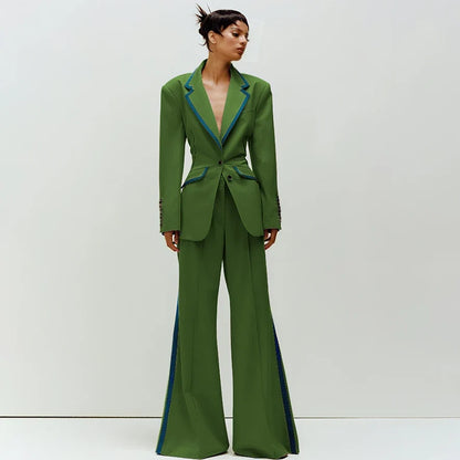 Women's Suit Slim Fit Two Piece(Blazer+Flare Trousers) Pants Set Professional Business Workwear Daily Outfit Suits for Ladies