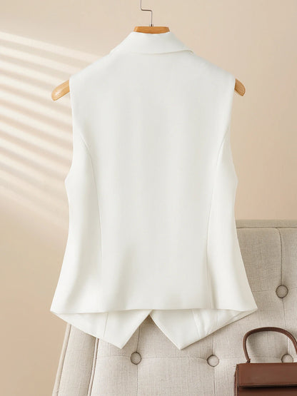 Fashionable White Short Suit Collar Vest for Women, Spring & Fall Style, Workplace Elegant, Slim and Versatile Sleeveless Vest t