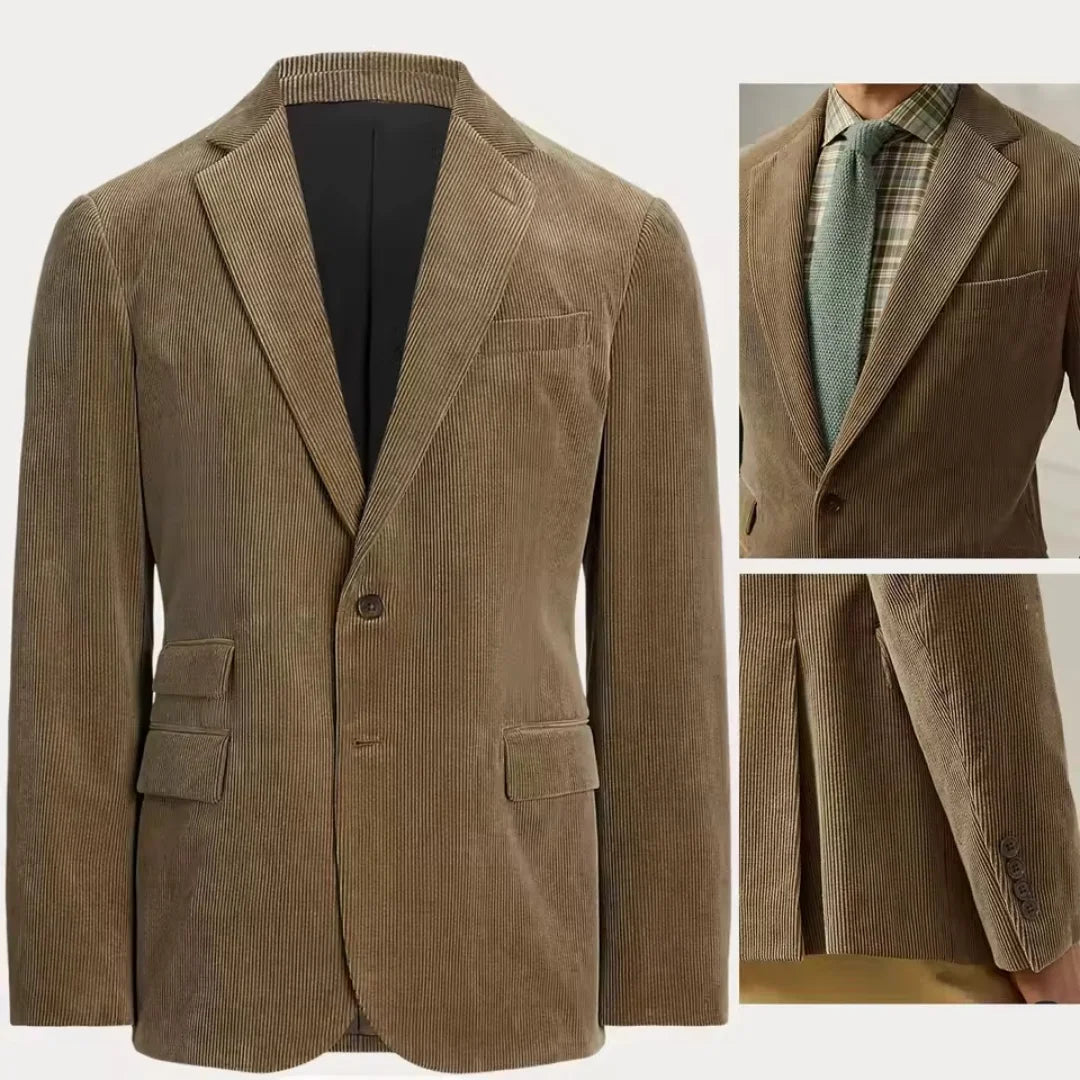Men's Casual Corduroy Blazer Notch Lapel Single Breasted Slim Fit Dinner Jacket Elegant Suit Coats for Wedding Business