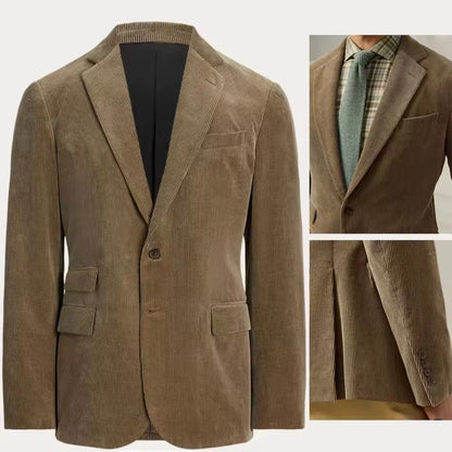 Men's Casual Corduroy Blazer Notch Lapel Single Breasted Slim Fit Dinner Jacket Elegant Suit Coats for Wedding Business
