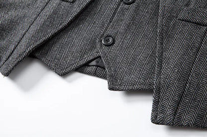 Men's Triple-Breasted Herringbone Tweed Vest – Retro Fake Two-Piece Waistcoat for Weddings & Smart-Casual Occasions