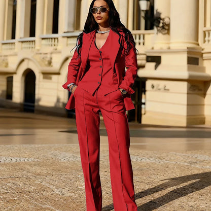 Light Blue 3 Piece Suit Set New Women's Jackets Single Breasted Peaked Lapel Blazer+Vest+Pants Formal Office Commute Outfit