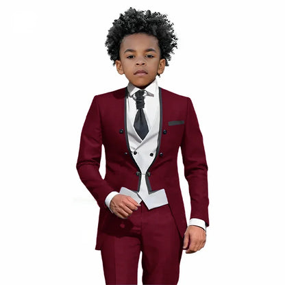 2026 Autumn Handsome Wedding Suits 3 Pieces For Kids, Boys Slim Fit Tuxedo Performance Costumes,Formal Blazer Banquet Outfit
