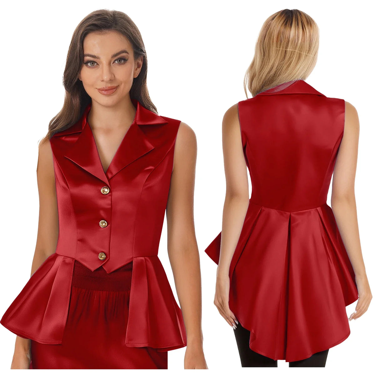 Women Sleeveless Vests Steampunk Victorian Costumes Waistcoat Jacket Top Turn-Down Collar Tuxedo Tank Top Cosplay Gothic Outfit