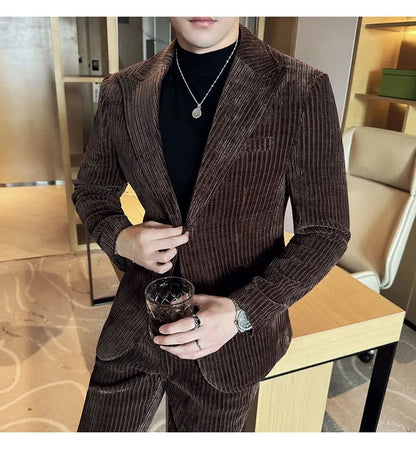 Winter Chenille Velvet Suit Jacket for Men Slim Fit Casual Business Formal Jacket Wedding Groom Social Office Blazer Masculino