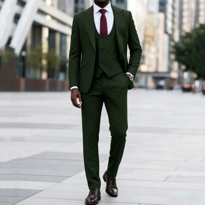 Men Suit Dark Brown 3 Pieces Solid With Lapel For Wedding Birthday Banquet Party Business Work Office Set Jacket Vest Pants