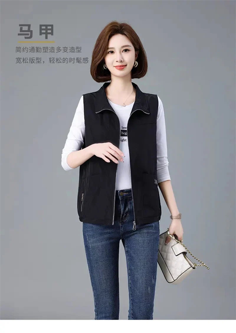 Spring Autumn Women's Vest Jacket Coats 2025 New Solid Sleeveless Jacket Female Waistcoat Casual Tops Outerwear Chaleco Mujer