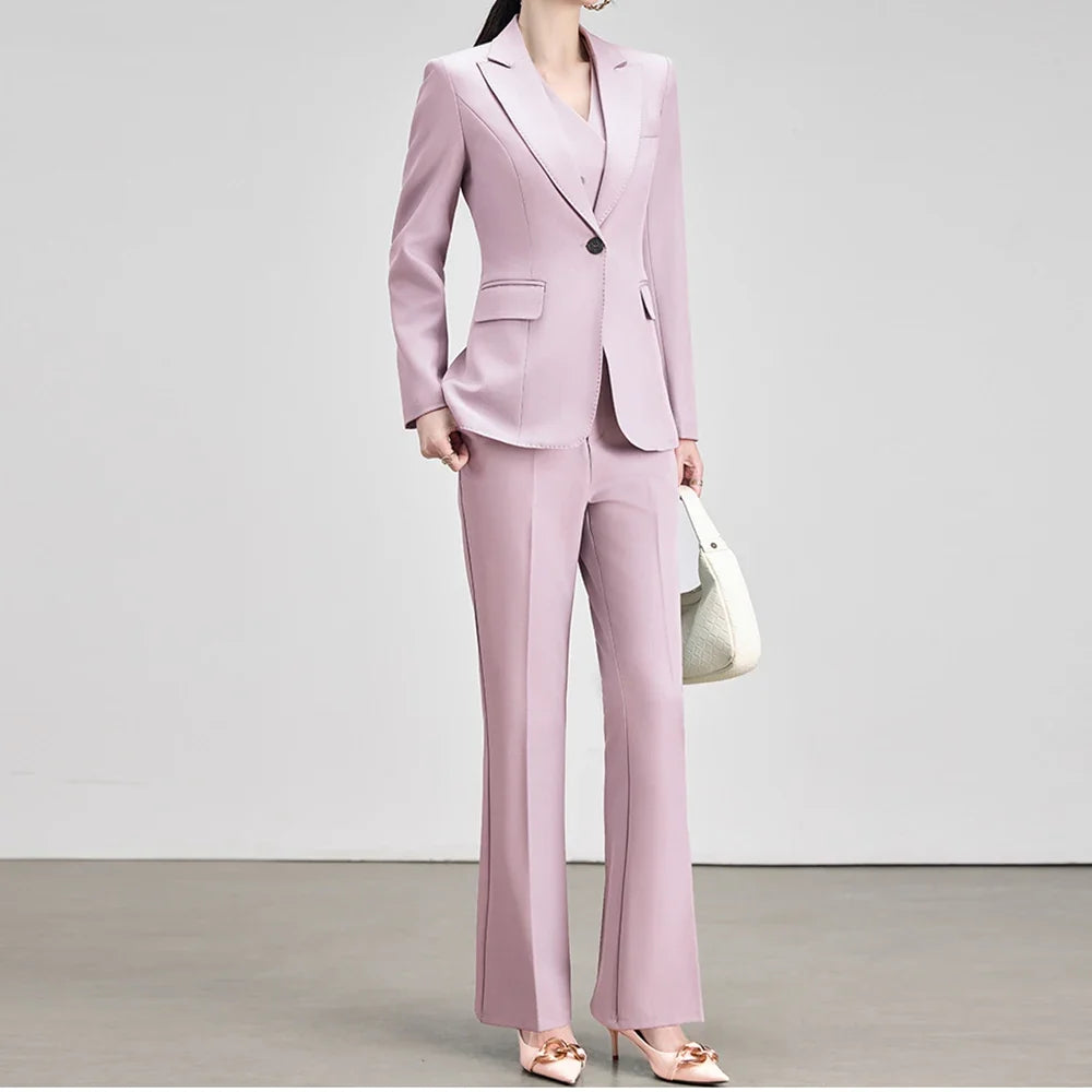 Office Lady Work Blazer Trousers Suits for Women Autumn New Business Chic Blazer and Pants Sets 2 Pieces Womens Outfit Pink