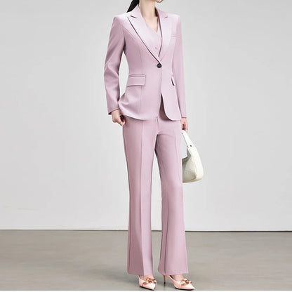 Office Lady Work Blazer Trousers Suits for Women Autumn New Business Chic Blazer and Pants Sets 2 Pieces Womens Outfit Pink