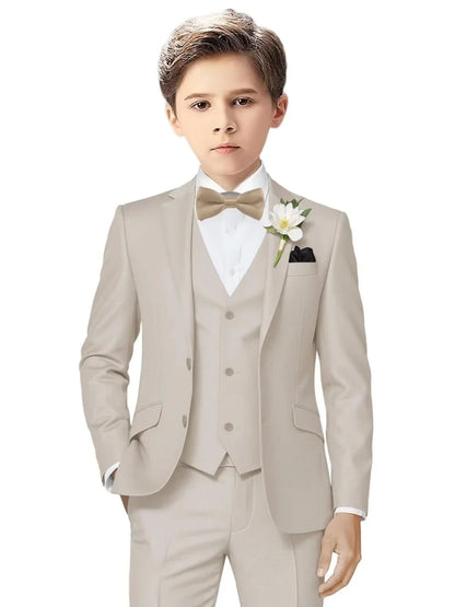 Notched Lapel Kids Tuxedo 3 Pieces Stage Performance Wear Classic Elegant Long Sleeve Boys Suit Set Wedding Ring Bearer Outfit