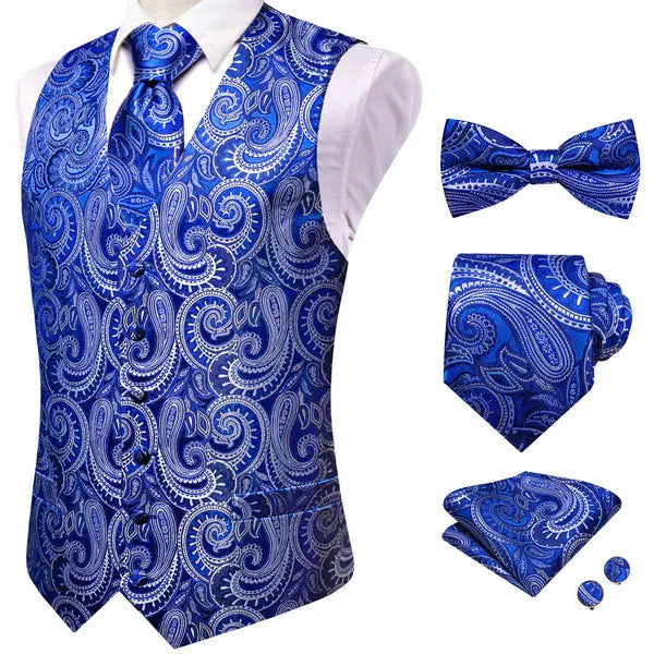 Men's Vest 5-Piece Paisley Double Breasted Waistcoat Set for Weddings and Formal Events