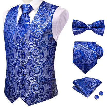 Men's Vest 5-Piece Paisley Double Breasted Waistcoat Set for Weddings and Formal Events