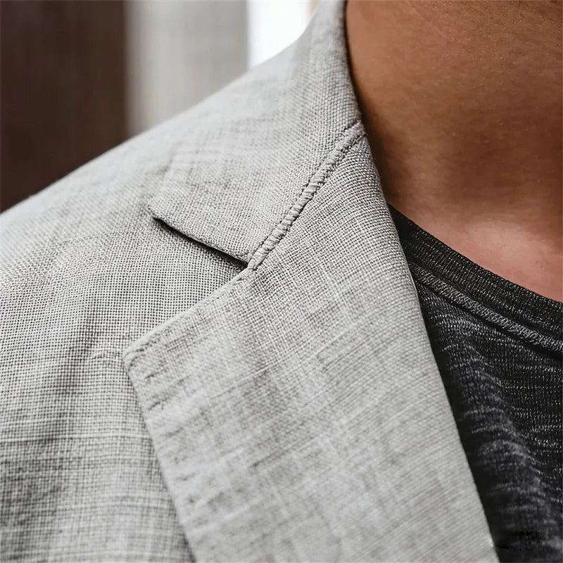 Men's Lightweight Linen Blazer Casual Slim Fit Notch Lapel Two Button Jacket for Summer Beach Wedding Business Daily Wear