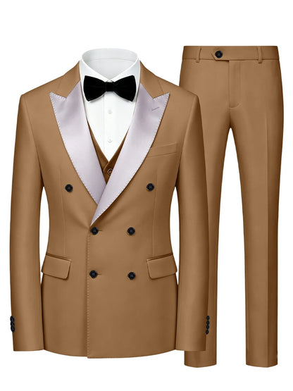 Men's Double Breasted 3 Piece Suit – Slim Fit Tuxedo Set for Weddings & Formal Events