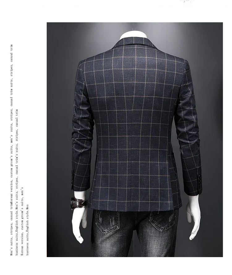 Top Quality Luxury Plaid Business Slim Fit Men Blazer Jacket 2024 Spring Autumn Casual Blazers For Men Elegant Dress Suit Jacket