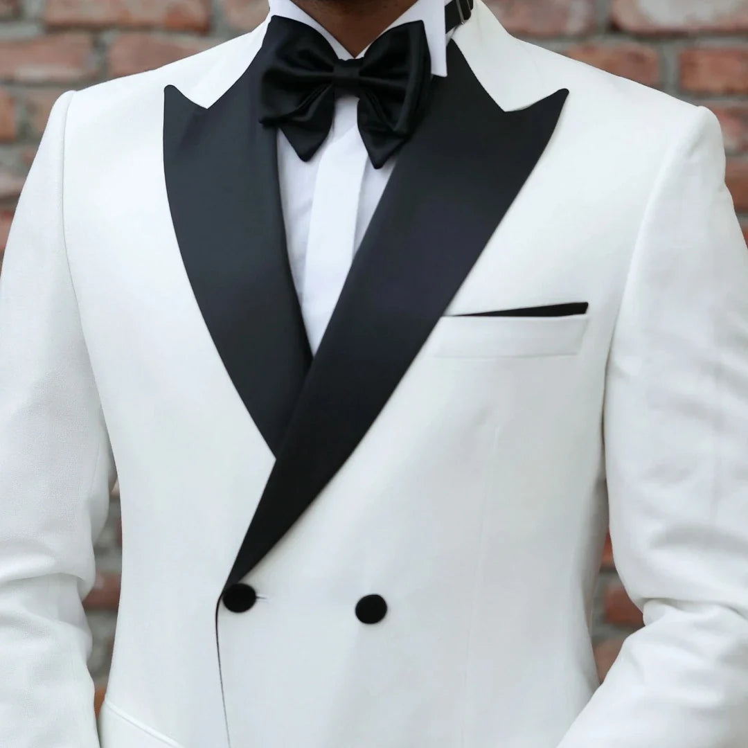 Men Suit 2 Pieces White Black Double Button With Lapel For Wedding Banquet Birthday Party Business Work Daily Jacket And Pants