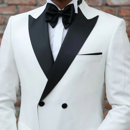 Men Suit 2 Pieces White Black Double Button With Lapel For Wedding Banquet Birthday Party Business Work Daily Jacket And Pants