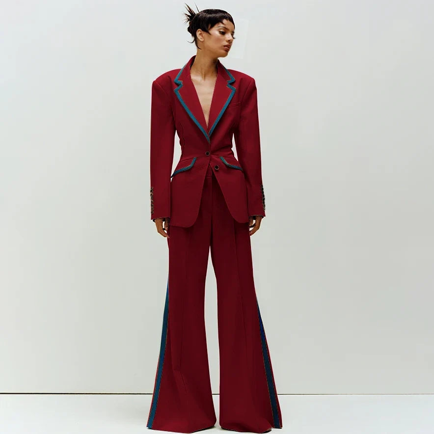 Women's Suit Slim Fit Two Piece(Blazer+Flare Trousers) Pants Set Professional Business Workwear Daily Outfit Suits for Ladies