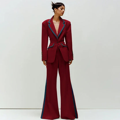 Women's Suit Slim Fit Two Piece(Blazer+Flare Trousers) Pants Set Professional Business Workwear Daily Outfit Suits for Ladies