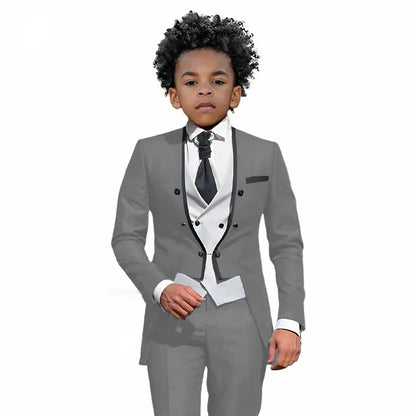 2026 Autumn Handsome Wedding Suits 3 Pieces For Kids, Boys Slim Fit Tuxedo Performance Costumes,Formal Blazer Banquet Outfit