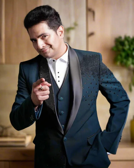 Costume Homme Men Suits with Pants 3 Pieces Beads Appliques Blazer Slim Fit Wedding Male Groom Formal Prom Tuxedos Customized