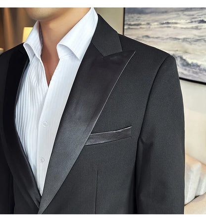 Men's Slim Fit Wedding Suit – Jacket, Vest & Pants | Smart Casual Black Tuxedo for Groom