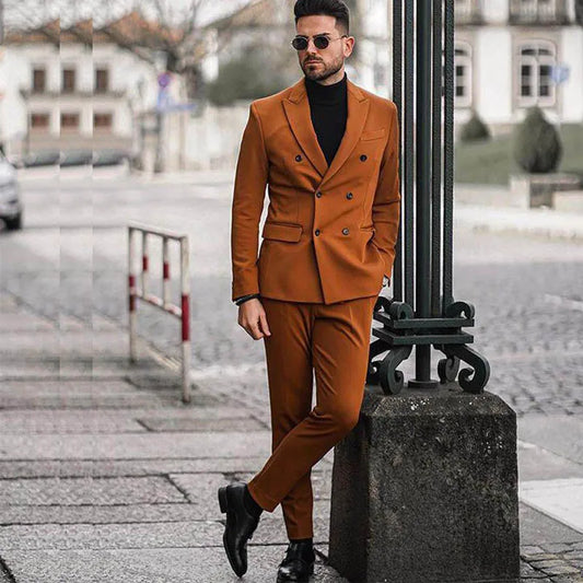 Men's Double Breasted Slim Fit Wedding Blazer Set 2 Pieces Terno Masculino Prom Suit Costume Homme
