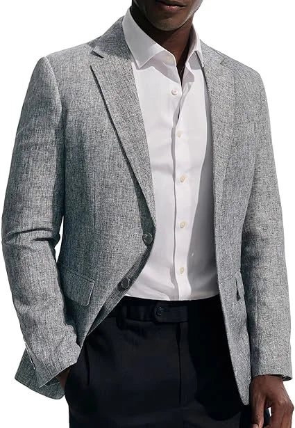 Men's Linen Blazer Slim Fit Notched Lapel 2-Button Sport Coat for Wedding, Business & Daily Wear