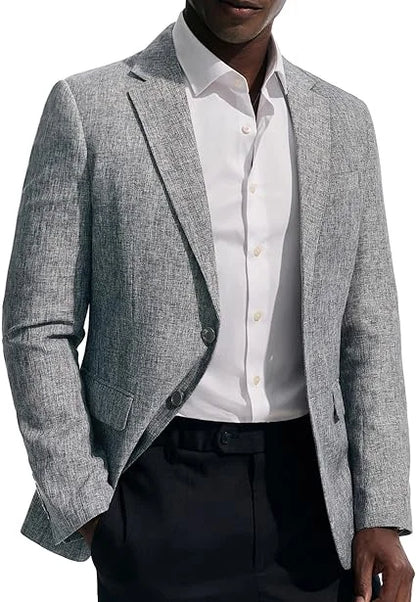 Men's Linen Blazer Slim Fit Notched Lapel 2-Button Sport Coat for Wedding, Business & Daily Wear