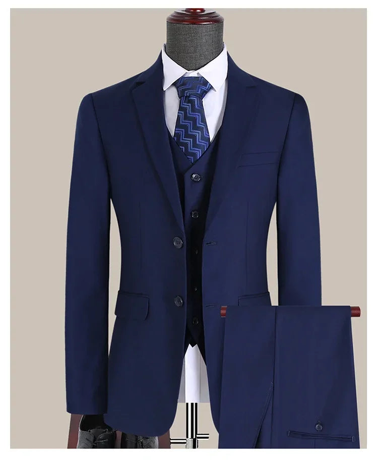 Men's Slim Fit 3-Piece Suit Set – Smart Casual Business Wedding Suit for Men in Blue, Gray & Black